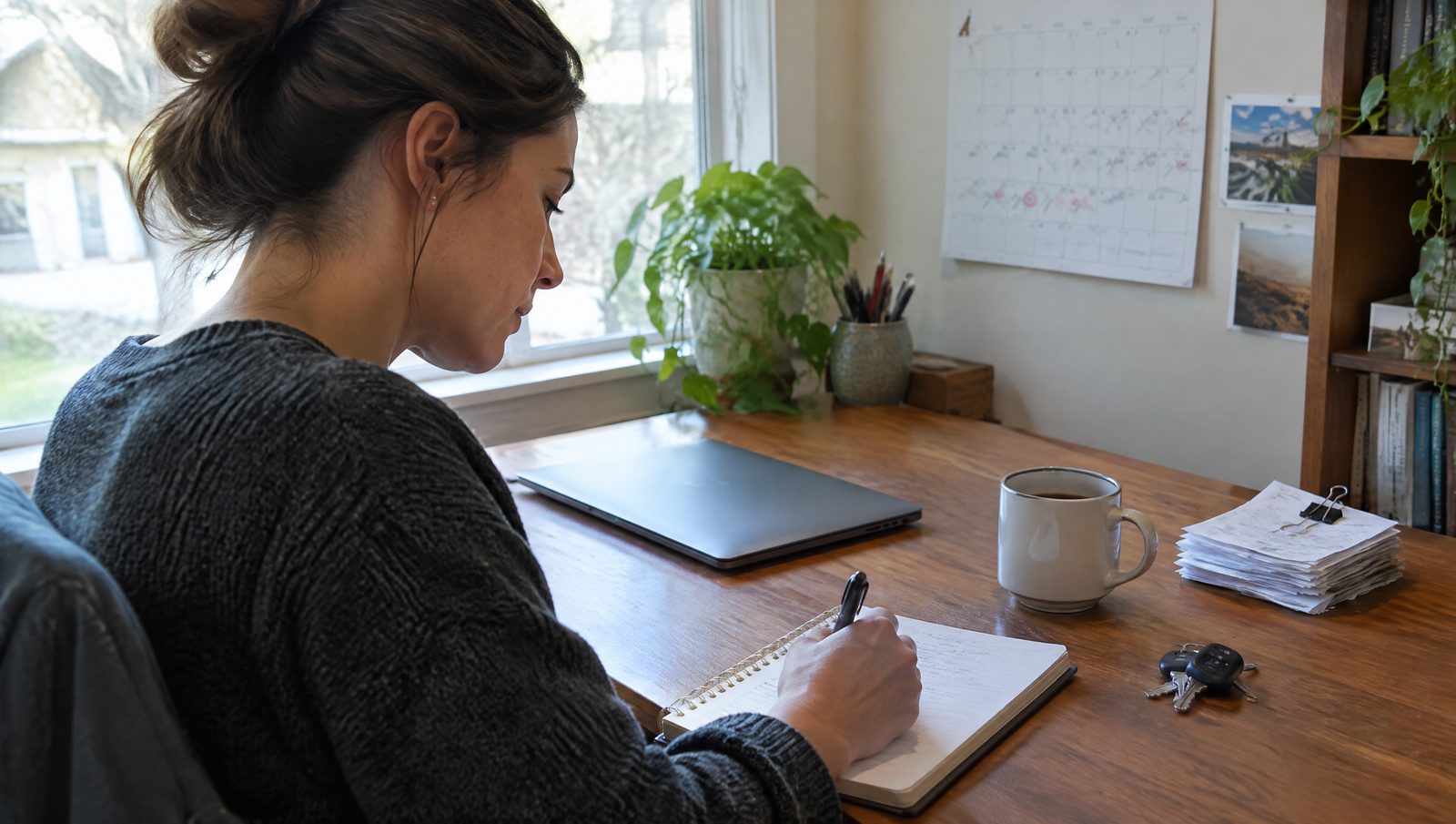 Receipts and a notebook on a desk, the running costs and mileage a UK sole trader turns into digital records under Making Tax Digital